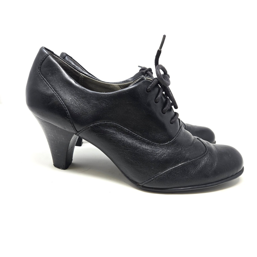 Born Crown Oxford Heels Leather Lace Up Wingtip Black Size 10 W31242 E8